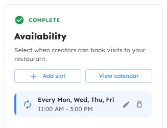 Remy availability set to recurring visit windows