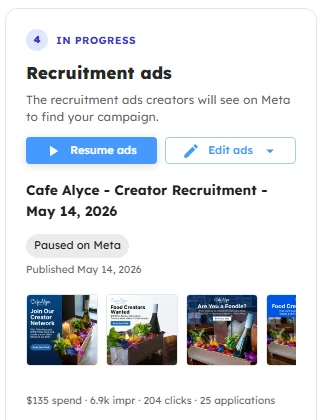Remy recruitment ads on Meta with spend, clicks and applications